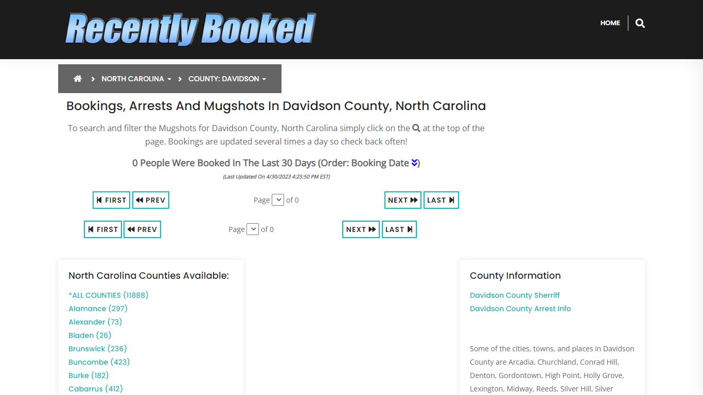 Bookings, Arrests and Mugshots in Davidson County, North Carolina